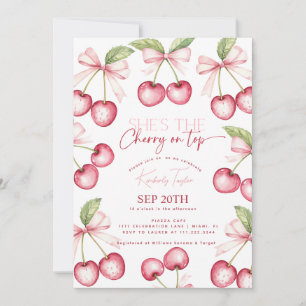 She's The Cherry On Top Pink Red Bridal Shower Invitation