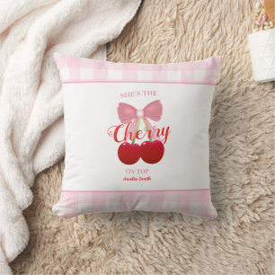 She's The Cherry On Top Red Pink Bow Girly Gift Cushion