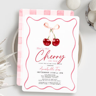 She's the Cherry on Top Ribbon Gingham Baby Shower Invitation