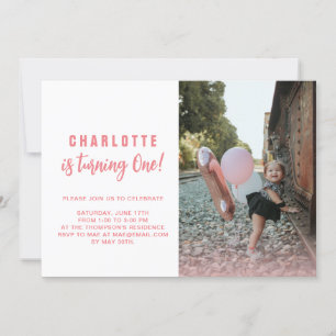 She's Turning One Blush Pink 1st Birthday Photo Invitation