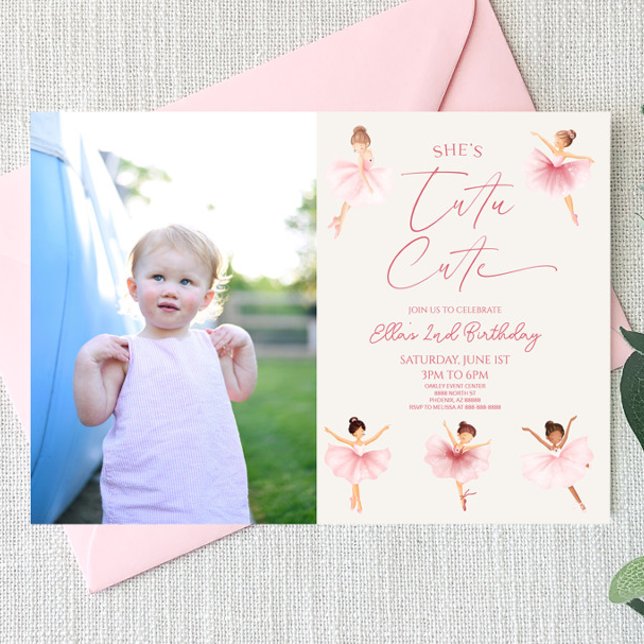 She's Tutu Cute Ballerina Photo 2nd Birthday Party Invitation (Creator Uploaded)