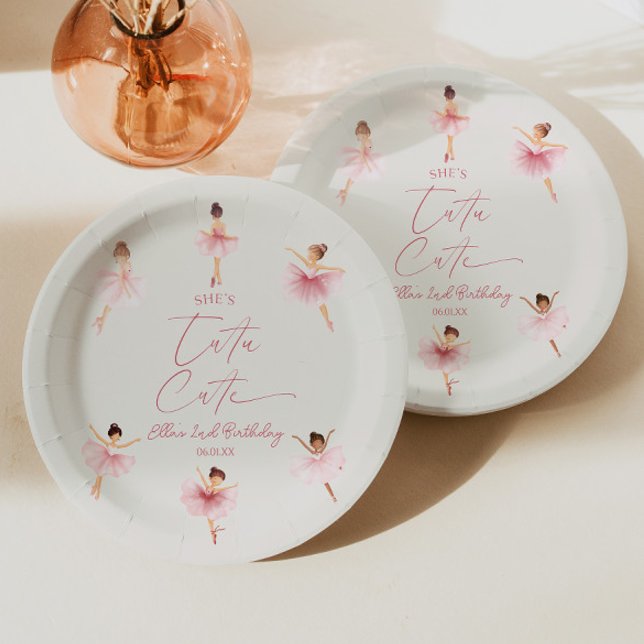 She's Tutu Cute Pink Ballerina 2nd Birthday Party Paper Plate (Creator Uploaded)