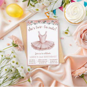She's Two-Tu Cute! Ballerina 2nd Birthday Themed Invitation