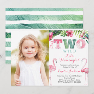 she's TWO wild Flamingo Birthday Party PhotoCard Invitation