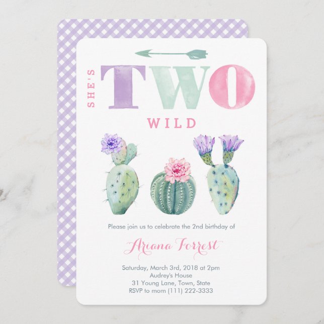 She's TWO wild In TWO the wild 2nd Birthday Party Invitation (Front/Back)