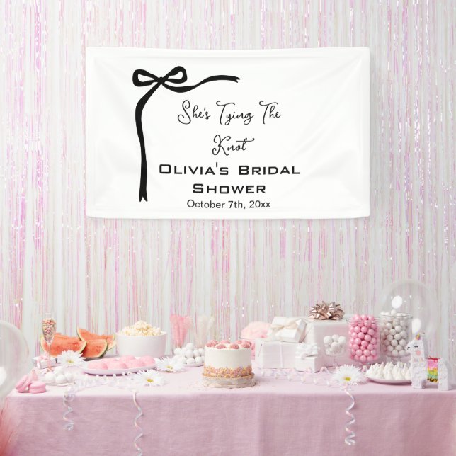She's Tying Knot Black Bow Border Bridal Shower Banner (Party)