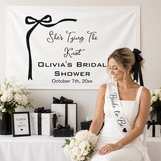 She's Tying Knot Black Bow Border Bridal Shower Banner (Creator Uploaded)