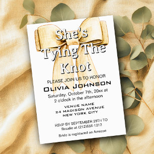 She's Tying Knot Linen Bow Bridal Shower Invitation