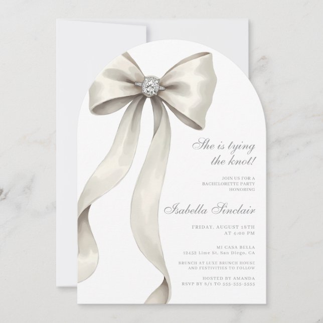 She's Tying The Knot Bachelorette Arched Invitation (Front)