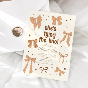 She's Tying The Knot Beige Bow Bridal Shower Invitation