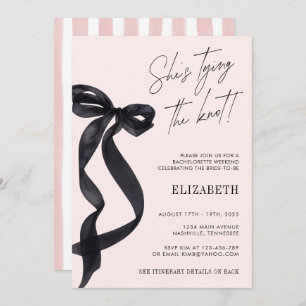 She's Tying the Knot Black Bow Bachelorette Party Invitation