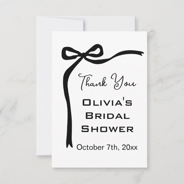 Shes Tying the Knot Black Bow Border Bridal Shower Thank You Card (Front)