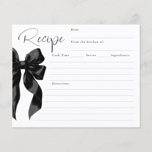 She's Tying the Knot Black Bow Bridal Recipe Card (Front)