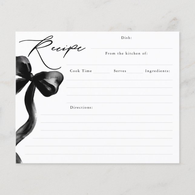 She's Tying the Knot Black Bow Bridal Recipe Card (Front)