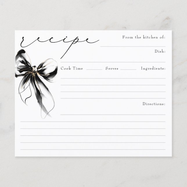 She's Tying the Knot Black Bow Bridal Recipe Card (Front)