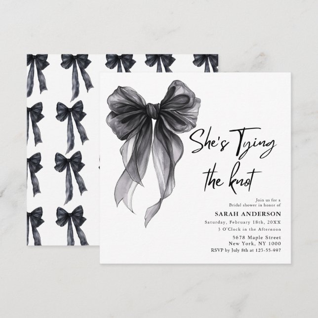 She's Tying the Knot black bow Bridal Shower  Invitation (Front/Back)