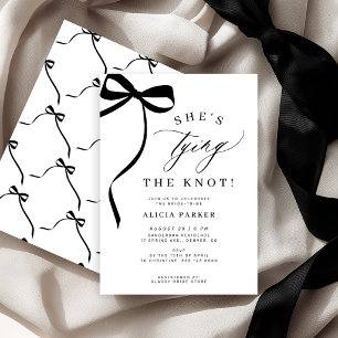 She's tying the knot black bow bridal shower invitation