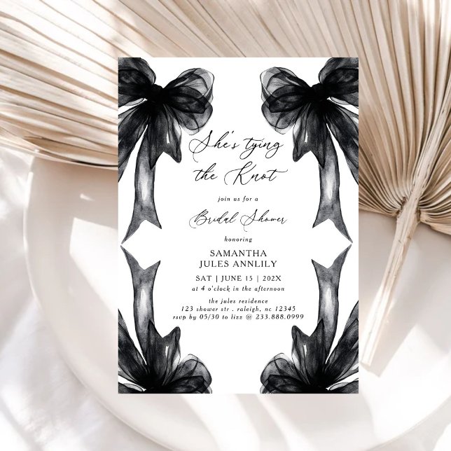 She's Tying The Knot Black Bow Bridal Shower Invitation (Creator Uploaded)