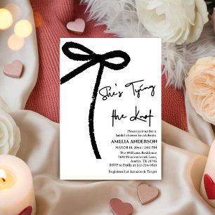 She's Tying the Knot Black Bow Bridal Shower Invitation