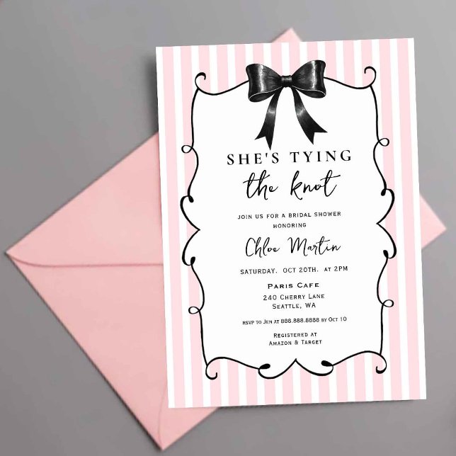 She's Tying the knot Black bow Bridal shower Invitation (Creator Uploaded)