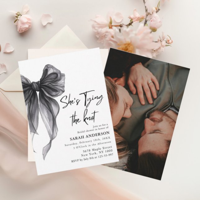 She's Tying the Knot black bow Bridal Shower  Invitation (Creator Uploaded)