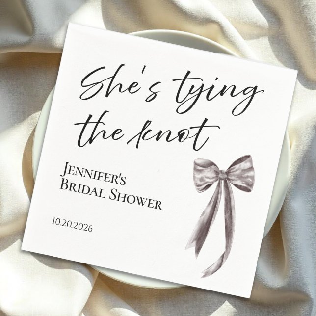 She's Tying the Knot | Black Bow Bridal Shower Napkin (Creator Uploaded)