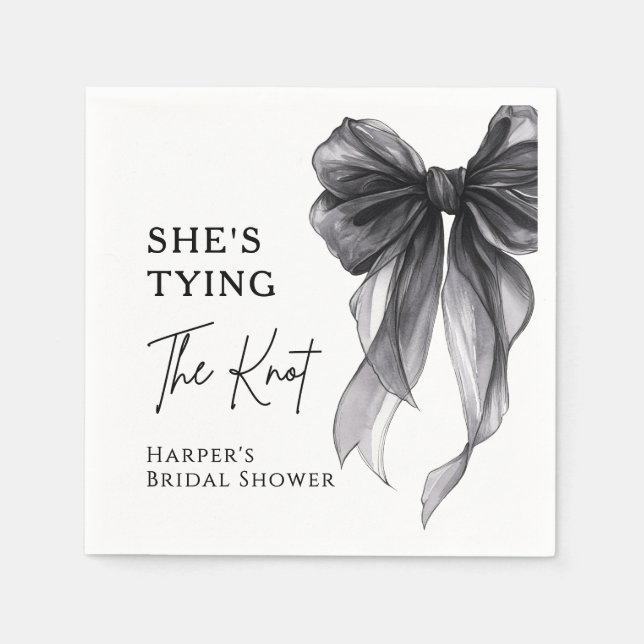 She's Tying The Knot Black Bow Bridal Shower Napkin (Front)