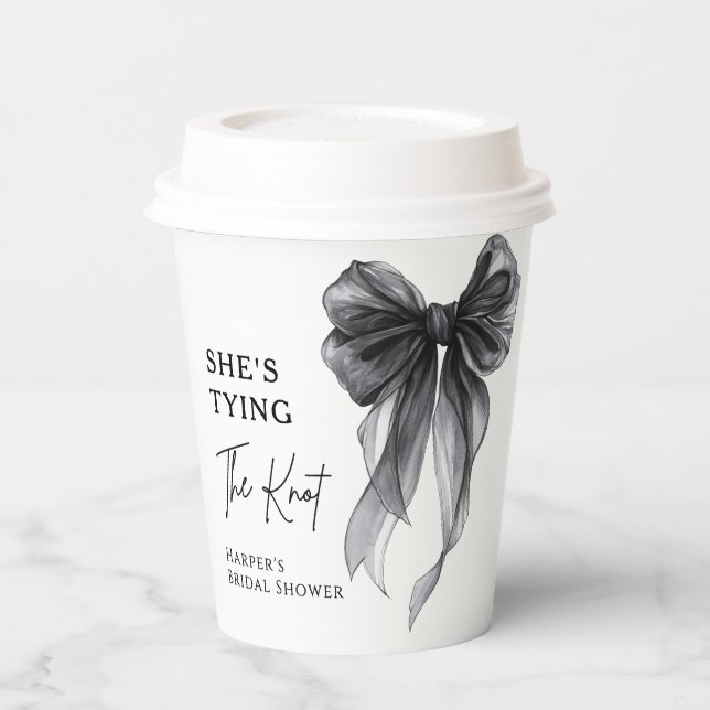She's Tying The Knot Black Bow Bridal Shower Paper Cups (Left)