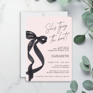 She's Tying the Knot Black Bow BRIDAL SHOWER Party Invitation