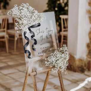 She's Tying The Knot Black Bow Bridal Welcome Acrylic Sign