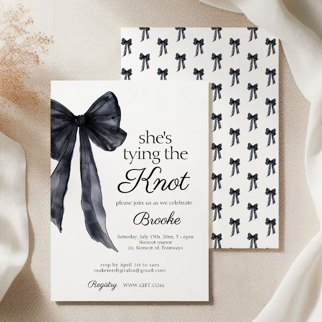 She's Tying the Knot black bow cheri Bridal Shower Invitation (Creator Uploaded)