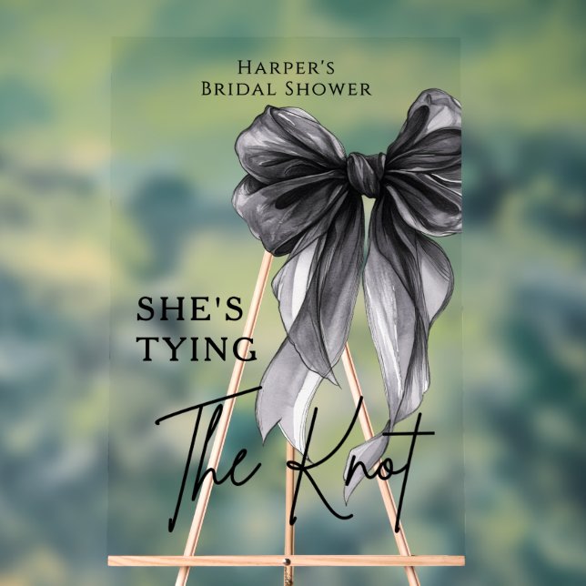 She's Tying The Knot Black Bow Welcome Sign (Neutral)