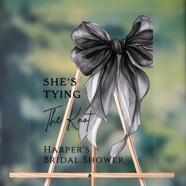 She's Tying The Knot Black Bow Welcome Sign (Neutral)