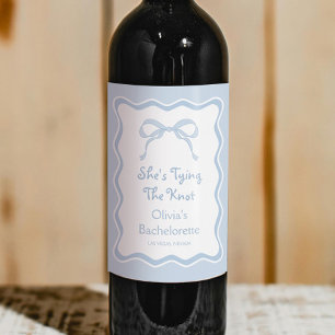 She's Tying the Knot Blue Bow Bachelorette Party Wine Label