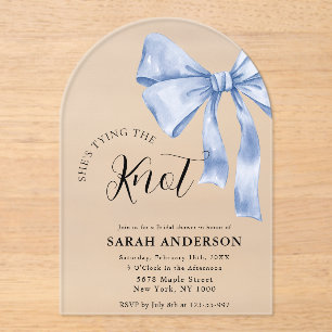 She's Tying the Knot blue bow Bridal Shower Acrylic Invitations