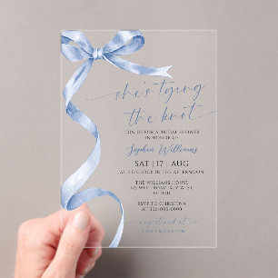 She's Tying the Knot Blue Bow Bridal Shower Acrylic Invitations