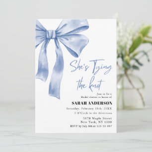 She's Tying the Knot  blue bow Bridal Shower  Invitation