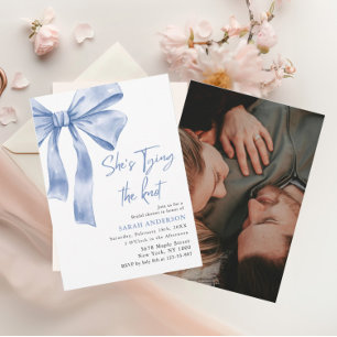 She's Tying the Knot  blue bow Bridal Shower  Invitation