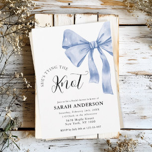She's Tying the Knot blue bow Bridal Shower Invitation
