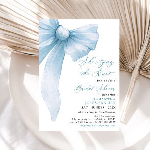 She's Tying The Knot Blue Bow Bridal Shower Invitation