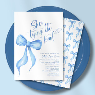 She's Tying the Knot Blue Bow Bridal Shower Invitation