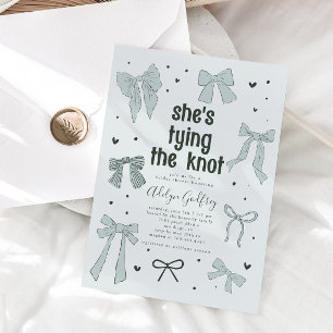 She's Tying The Knot Blue Bow Bridal Shower Invitation