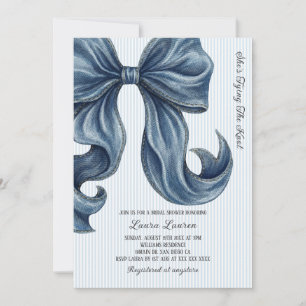 She's Tying The Knot Blue Bow Bridal Shower Invitation