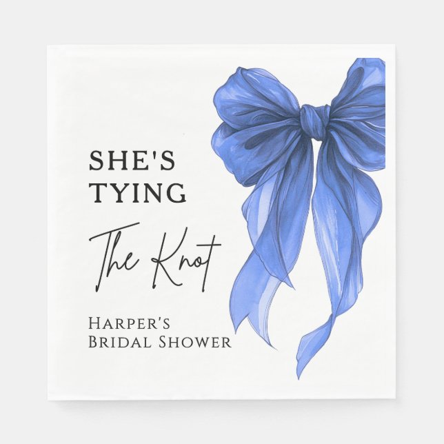 She's Tying The Knot Blue Bow Bridal Shower Napkin (Front)