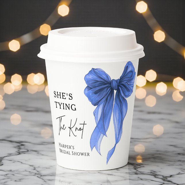 She's Tying The Knot Blue Bow Bridal Shower Paper Cups (Creator Uploaded)