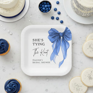 She's Tying The Knot Blue Bow Bridal Shower Paper Plate