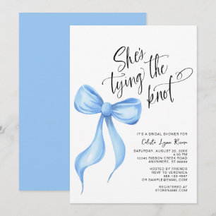 She's Tying the Knot Blue Bow Ribbon Bridal Shower Invitation