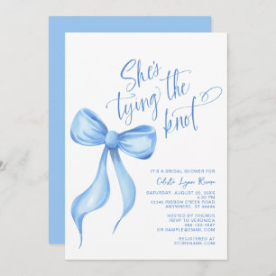 She's Tying the Knot Blue Bow Ribbon Bridal Shower Invitation