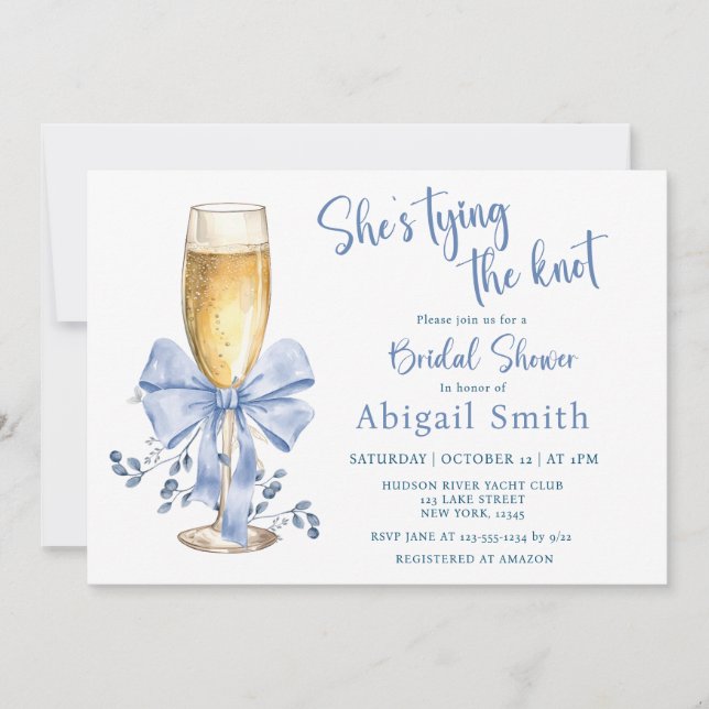 SHE'S TYING THE KNOT BLUE BRIDAL SHOWER  INVITATION (Front)