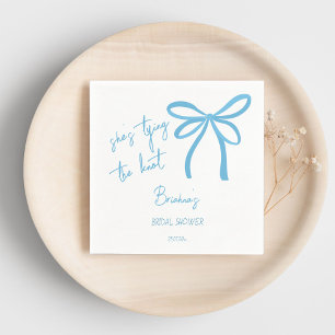 She's tying the knot blue ribbon bow printed napkin